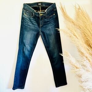 PAIGE Skyline Straight Leg Skinny High Rise Dark Blue Brent Wash Denim Jeans 28